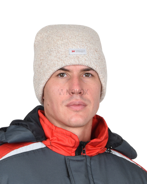 Шапка трикотажная бежевая "Юка" с утеплителем Тинсулейт