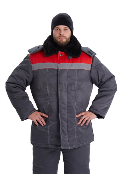 Костюм зимний "ВЬЮГА" куртка/полукомб. цвет: т.серый/красный