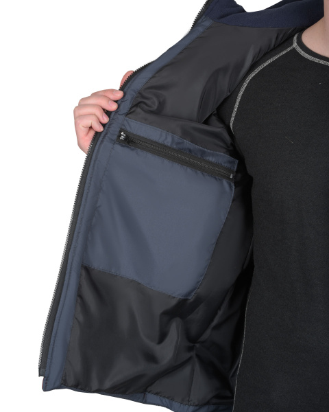 Жилет УРБАН утепленный с капюшоном сине-серый с бордовым