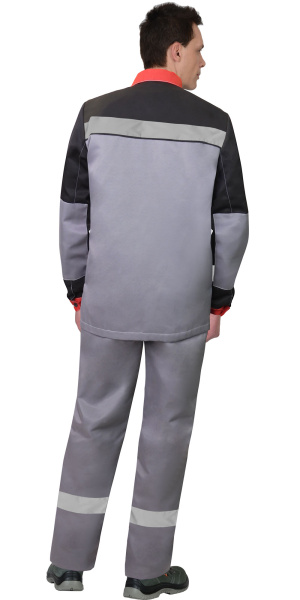 Костюм ПРОФИЛЬ куртка, брюки ср.серый с черным с красной отделкой и СОП