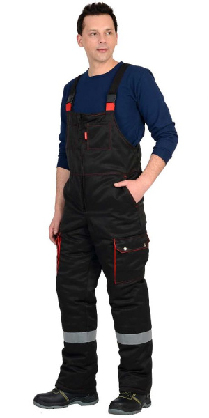 Костюм зимний "ТИТАН" куртка дл., полукомбинезон, цв. черный/красный