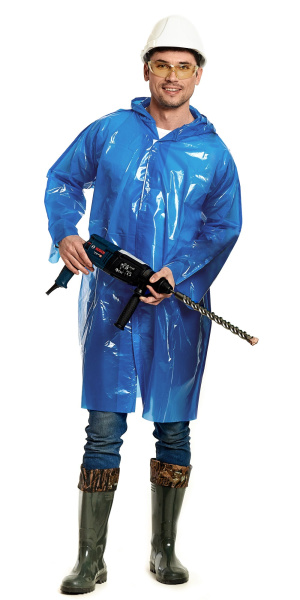 Плащ-дождевик "Профи" на липучке ПВД 45 мкр. синий, пропаянные швы (х100)