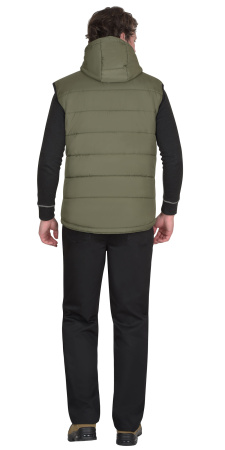 Жилет утепленный с капюшоном ЗОДИАК хаки на подкладке