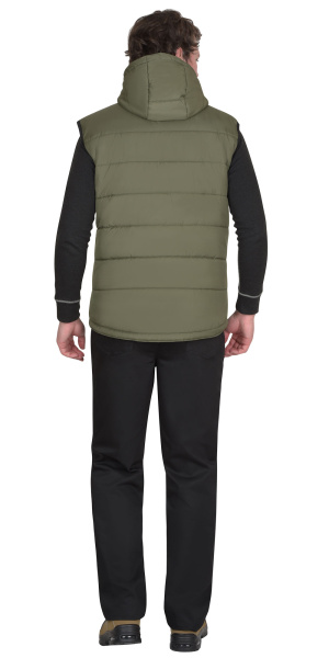 Жилет утепленный с капюшоном ЗОДИАК хаки на подкладке