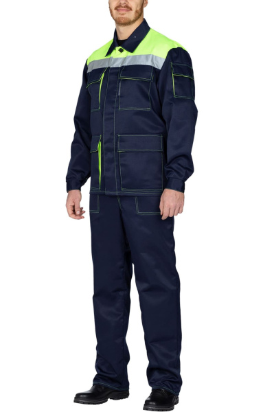 Костюм "Коммунальщик", куртка, п/к, темно-синий с лимонным (эконом)