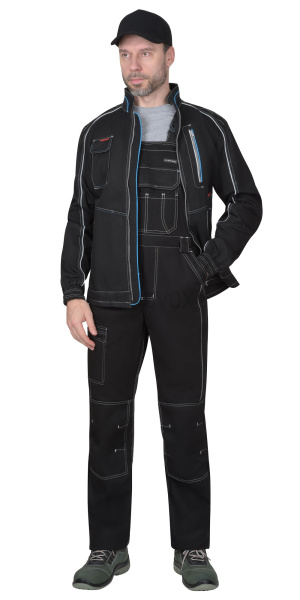 Костюм "АЛЕКС" куртка (чз), п/к, черный с голубой отделкой