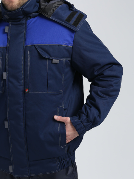 Куртка зимняя укороченная "Флофт" Премиум (тк.Смесовая,240), т.синий/васильковый/серый