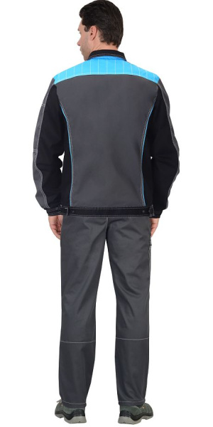Костюм "Престиж" куртка кор. (чз), п/к, т.серый с черной и  голубой отделкой
