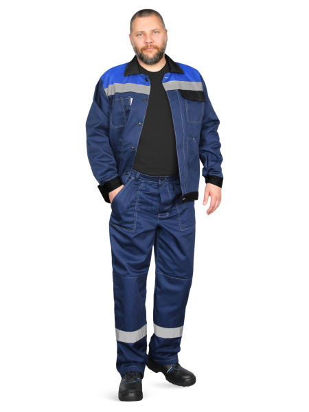 Костюм "Корпус" (куртка+брюки) тк. смесовая 65/35, пл. 240 г/м2, цв. синий/черный/василек