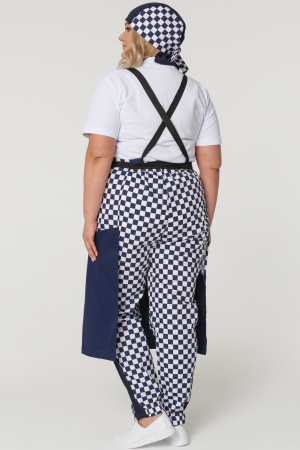 Фартук РИСТРЕТТО ШЕФ с нагрудником удлиненный т.синий/клетка крупная