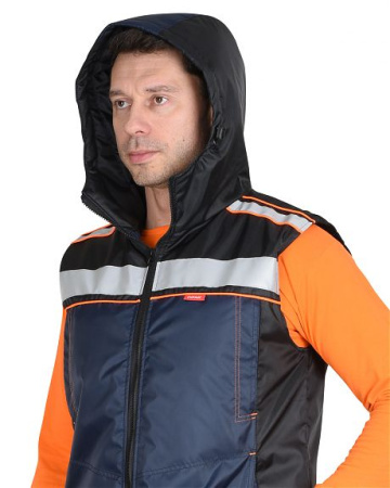 Жилет утепленный "ПРАКТИК" синий с черным, с капюшоном