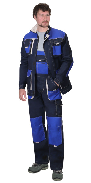 Костюм "ДВИН" куртка длин. (ЧЗ), п/к, синий с васильковым пл. 275 г/кв.м