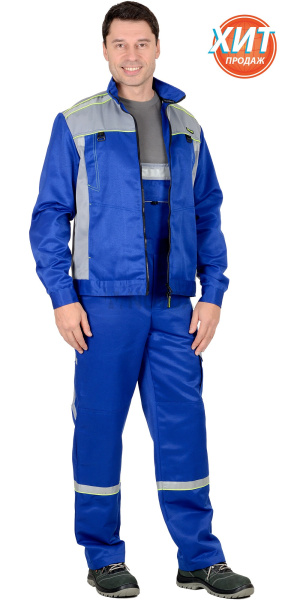 Костюм ПРАКТИК куртка, п/к васильковый со св.серым