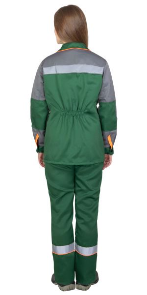 Костюм "УДАРНИЦА" куртка, п/к, зеленый со средне-серым с оранжевой отделкой и СОП