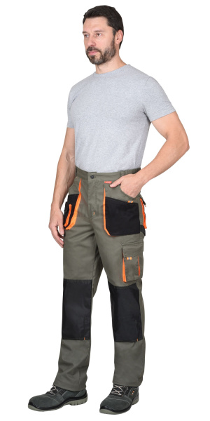 Брюки "МАНХЕТТЕН" оливковый с оранжевым и чер. тк. мех. стрейч пл 260 г/кв.м