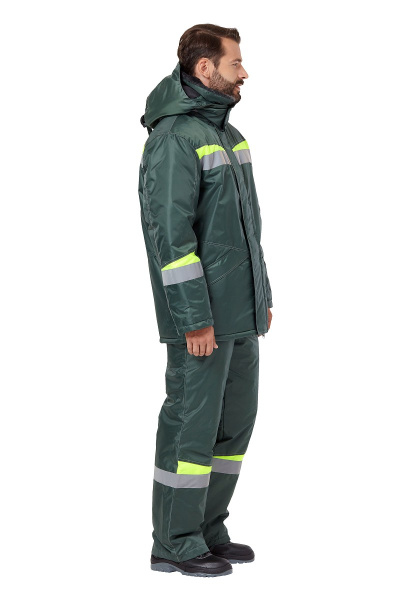 Костюм рабочий мужской зимний "Комфорт" цвет темно-зеленый/неоновый