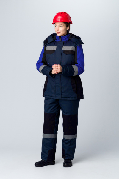 Костюм зимний женский "Вектрон-2" СОП У. (тк.Смесовая,240) п/к, т.синий/черный/васильковый