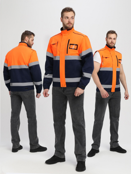 Куртка-трансформер сигнальная Profline Specialist МВО (тк.Смесовая,240), оранжевый/т.синий
