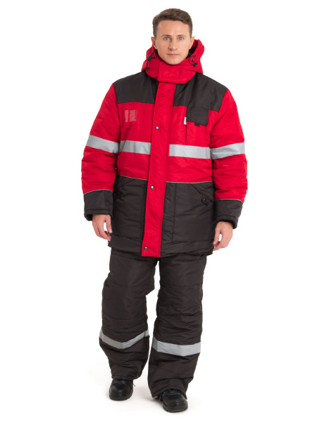 Костюм зимний «НордМен», куртка, п/к, красный/чёрный