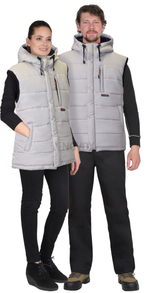 Жилет утепленный с капюшоном ЗОДИАК жемчужный на подкладке