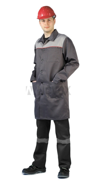 Халат мужской "Фаворит" серый/св.серым с красным КАНТОМ