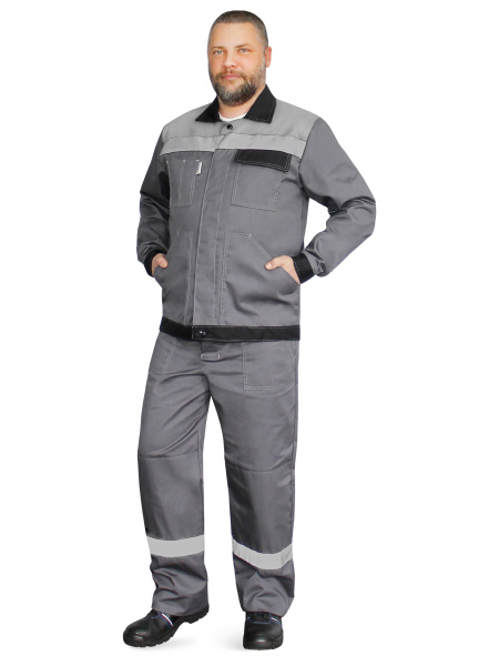 Костюм "Корпус" (куртка+брюки) тк. смесовая 65/35, пл. 240 г/м2, цв. т.серый/черный/св.серый