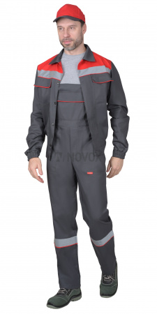 Костюм "СИРИУС-МАСТЕР" куртка, п/к, т.серый с красной отделкой