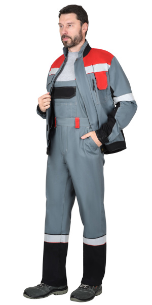 Костюм "ВИВАТ" куртка, п/к, 100% х/б, пл. 270 г/кв.м, сер. с крас. и чер. с СОП (узб.Саржа) 