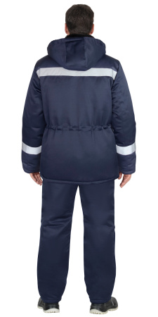 Куртка "БРИГАДИР" зимняя, мех. ворот, капюшон, тёмно-синяя с СОП (утеплитель 600 гр)