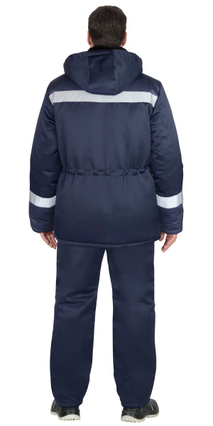 Куртка "БРИГАДИР" зимняя, мех. ворот, капюшон, тёмно-синяя с СОП (утеплитель 600 гр)