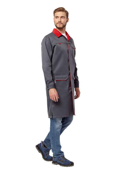 Халат рабочий мужской летний/демисезонный "Страйк" цвет серый/красный