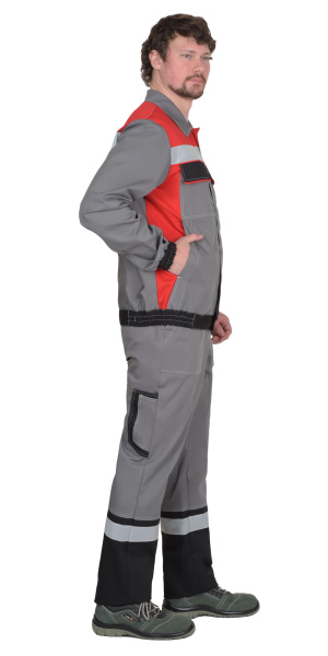 Костюм "МАСТЕР" куртка кор., брюки, средне-серый с красным, СОП