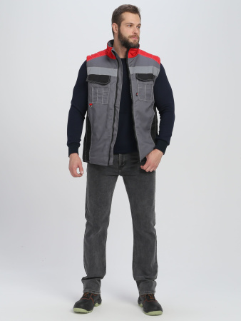 Жилет утепленный "Вектрон" СОП (тк.Смесовая,240), серый/черный/красный