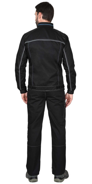 Костюм "АЛЕКС" куртка (чз), п/к, черный с голубой отделкой