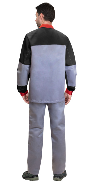 Костюм АСПЕКТ куртка длин., брюки, средне-серый с черным и красной отделкой