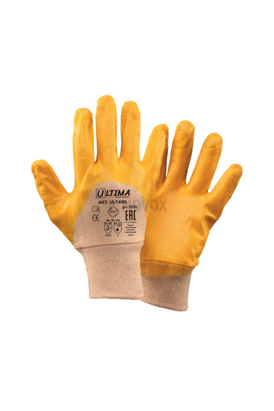Перчатки рабочие с нитриловым покрытием Ultima ULT400L полуобливные цвет желтый