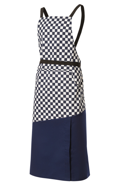 Фартук РИСТРЕТТО ШЕФ с нагрудником удлиненный т.синий/клетка крупная