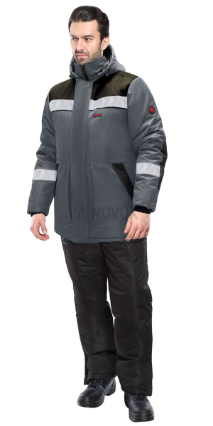 Куртка КОМФОРТ зимняя, удлиненная темно-серая с черным и СОП (ЧЗ)