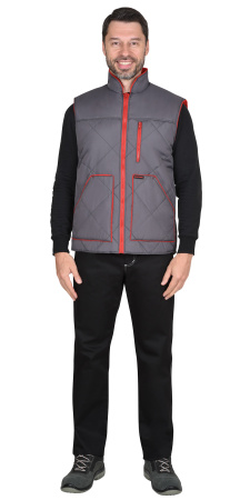 Жилет ЕВРОПА удлиненный (на подкладке флис) т.серый (оттенок Баклажан)