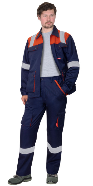 Костюм БИЛДЕР куртка, брюки темно-синий с оранжевым