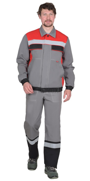 Куртка 4120 средне-серая с красным и СОП, с ВО пропиткой (ЧЗ)