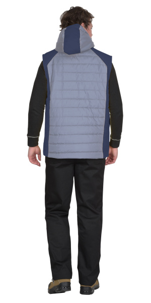 Жилет УРБАН утепленный с капюшоном голубой с темно-синим