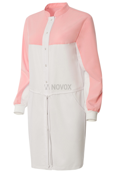 Халат ГВЕНН ЛЮКС ЛИНДРЕД длинный рукав, кнопки женский белый/светло-розовый