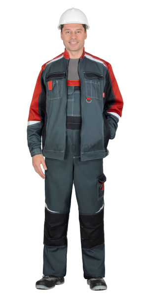 Костюм "ФАВОРИТ-МЕГА-РОСС" куртка, п/к, темно-серый с красным, чёрным и СОП