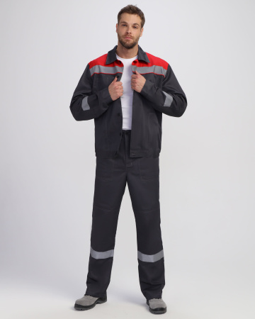 Костюм "Лигор-1" Премиум СОП (тк.Смесовая,240) брюки, т.серый/красный