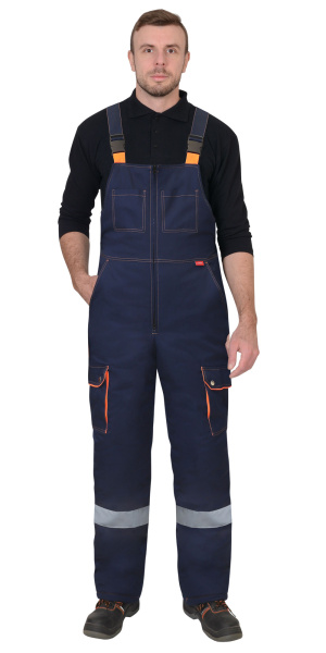 Костюм ЛИДЕР-М куртка дл., п/к синий с оранжевым, мех. воротник, СОП