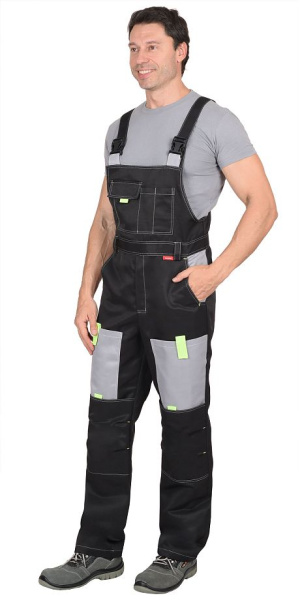 Костюм "ФАВОРИТ" куртка, п/к черный со св.серым с лимонной отделкой