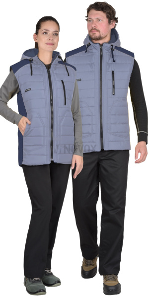 Жилет УРБАН утепленный с капюшоном голубой с темно-синим