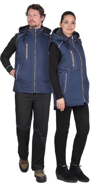 Жилет утепленный с капюшоном АЛЕКС синий на подкладке