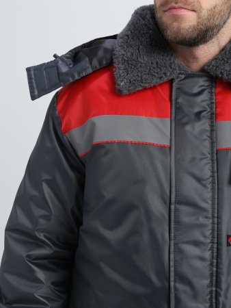 Куртка зимняя Бригада NEW (тк.Оксфорд), т.серый/красный